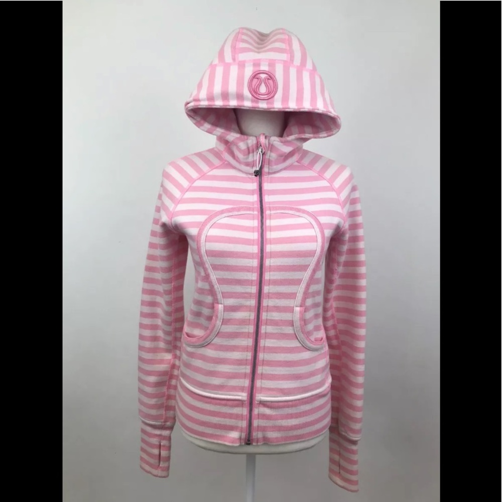 Lululemon Pink White Striped Scuba Hoodie Jacket 6
